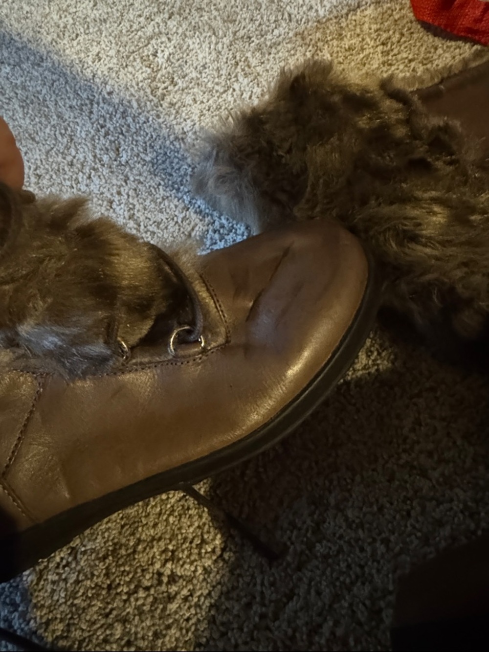 Michael Kors Brown Fur-Trim Lace-Up Women's Boot - Picture 4 of 4